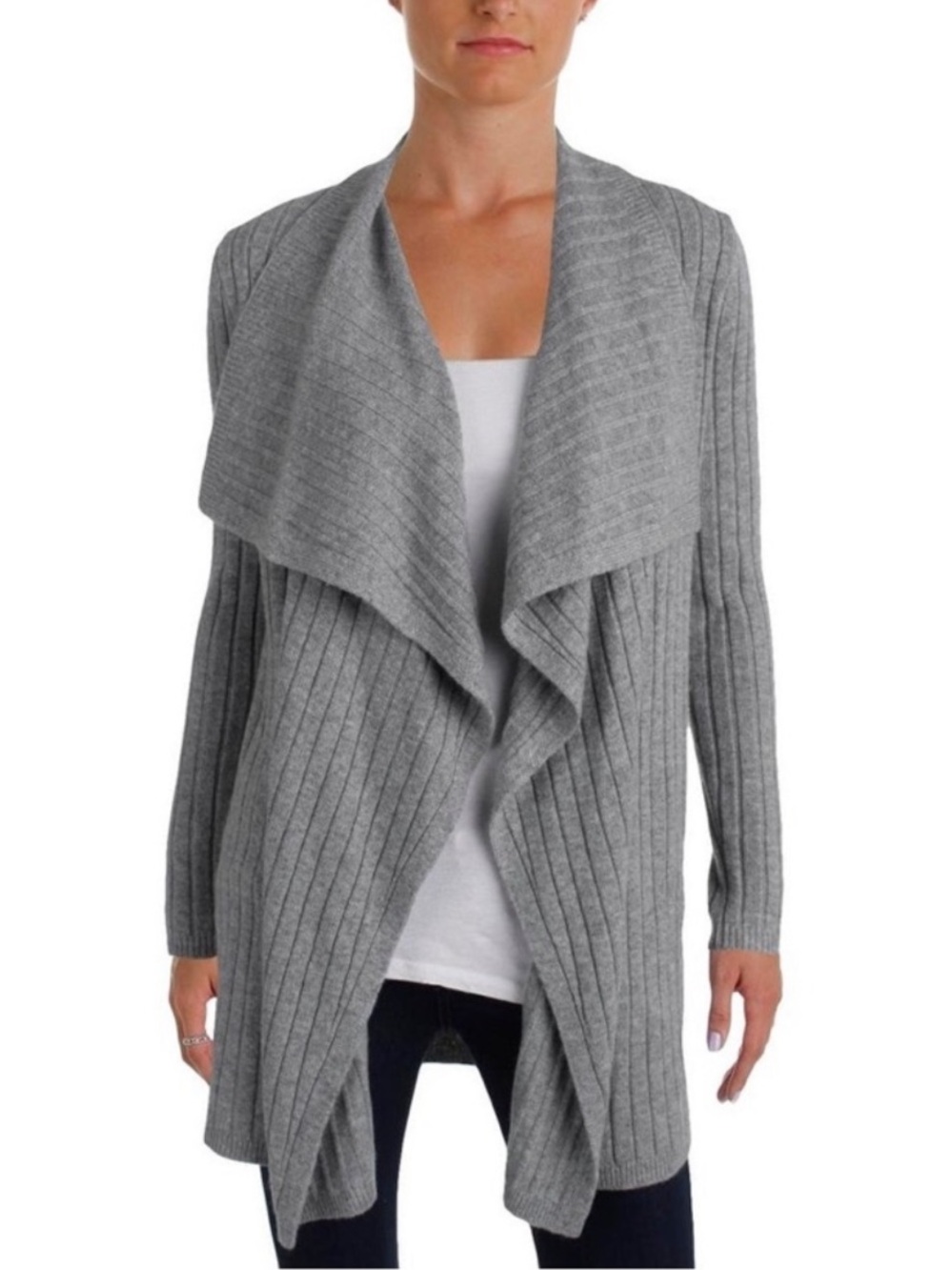 Theory Trincy Wool Cashmere Blend Open Cardigan Light Heather Grey
